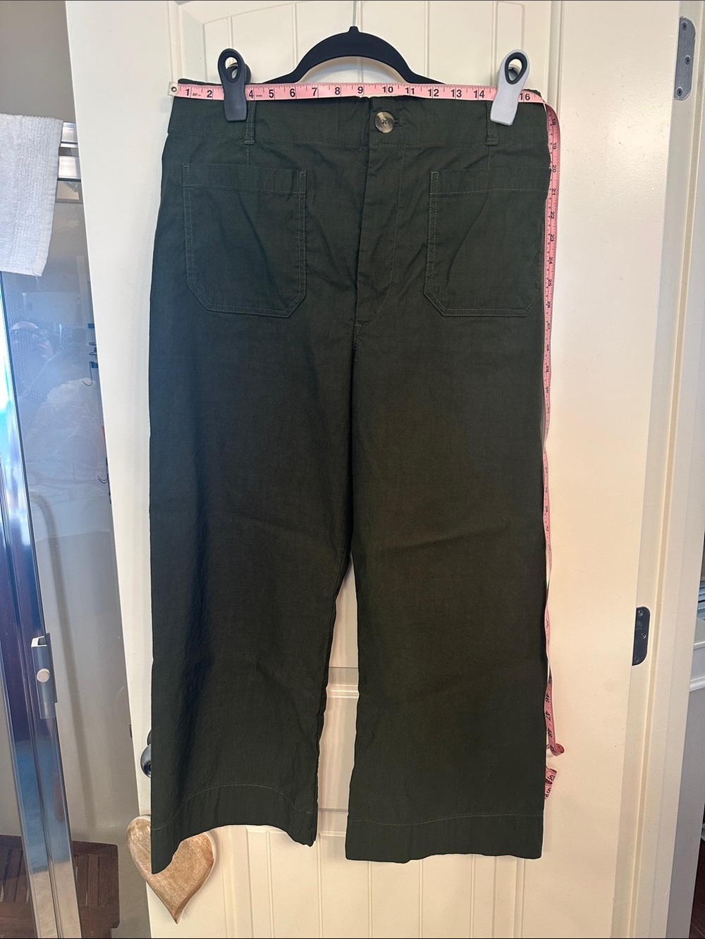 Maeve Olive Green Cropped Wide-Leg Pants